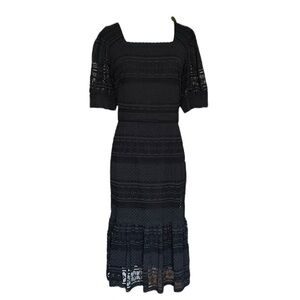 RACHEL PARCELL Black Lace Overlay MIDI Dress Square Neck, Size XL